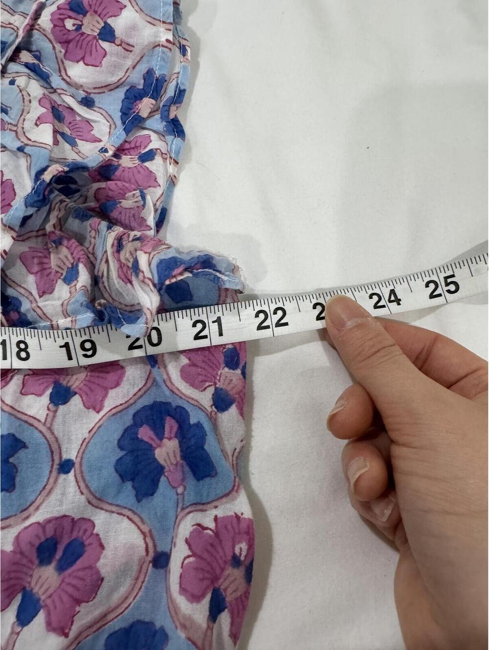 Oliphant Pink Floral Block Print Cotton Smocked Ruffle Blouse Small - Picture 6 of 8